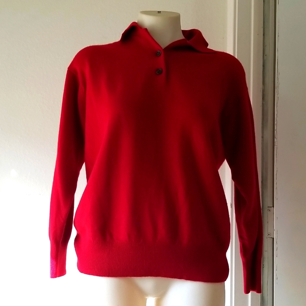 Vintage Anne Klein 100%Cashmere Polo/Long Slvs/Red/Med.Ships Dec 16th earliest